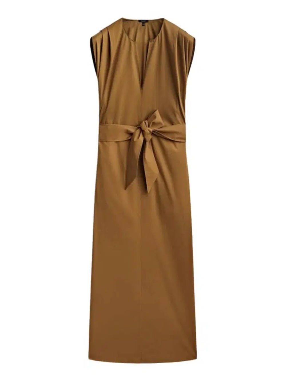 Massimo Dutti Camel Tie-Front Sleeveless Maxi Dress